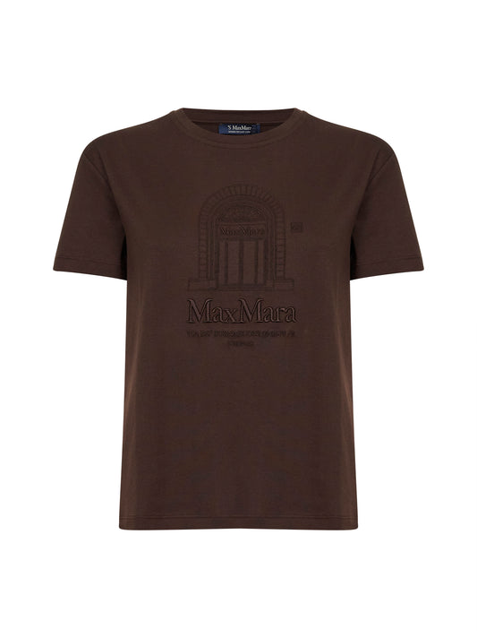 T-shirt in jersey marrone scuro SMMBELLA con ricamo