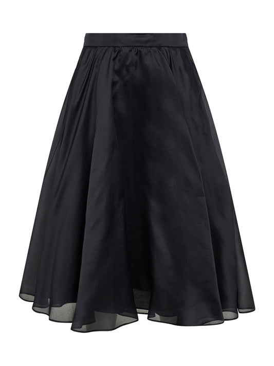 Black silk organza MSECALLE midi full skirt