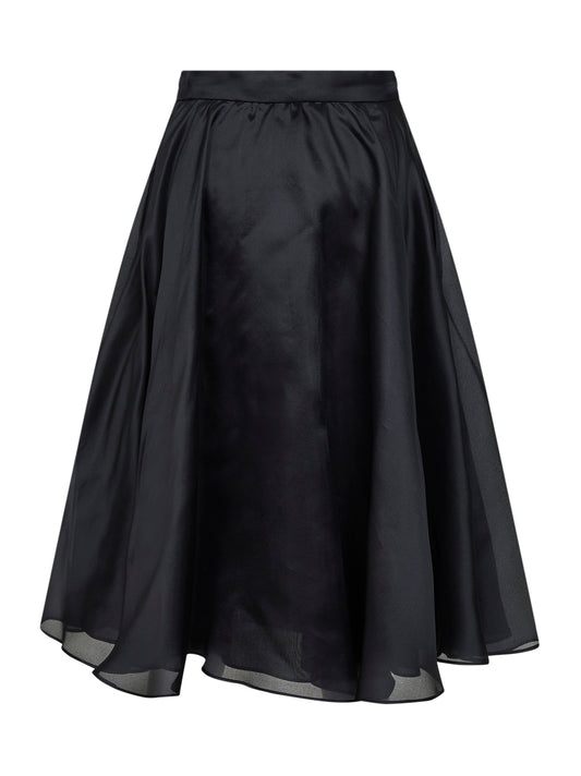 Black silk organza MSECALLE midi full skirt