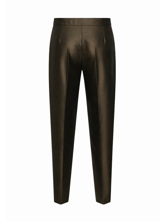 Pantaloni carrot MSTZINCO in shantung di misto seta verde kaki