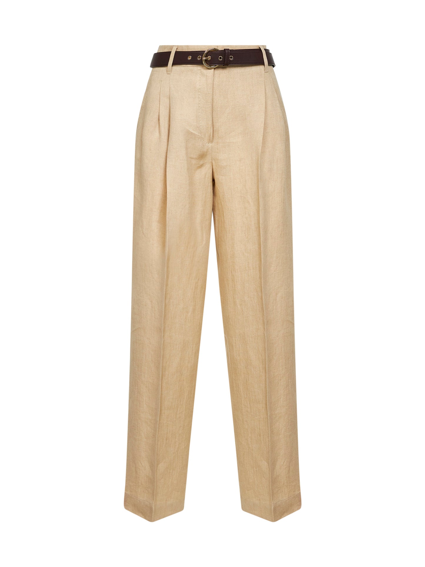 Pantaloni ampi con cintura MSTSUMERO in batavia di lino délavé beige