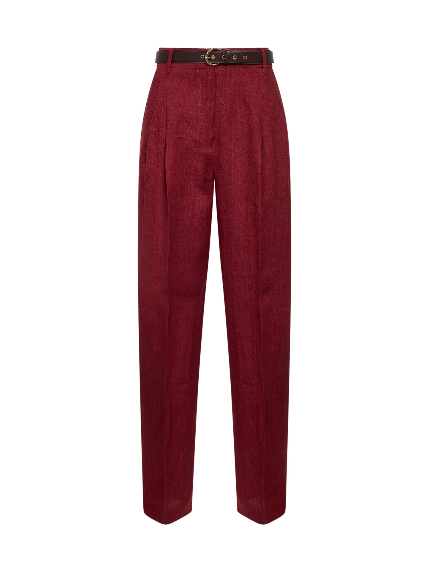 Brick red faded linen twill MSTSUMERO belted wide-leg trousers