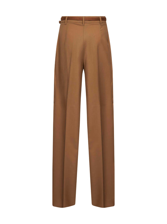 Pantaloni fluidi MSTBACIO in tela di lana stretch cammello