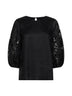 Black washed ramie gauze and broderie anglaise MSTORDINE T-shirt