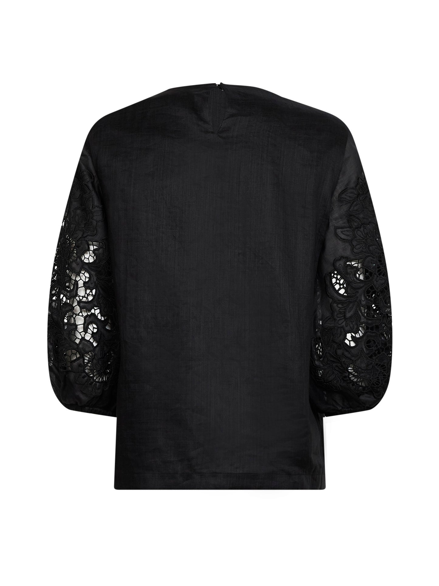 Black washed ramie gauze and broderie anglaise MSTORDINE T-shirt