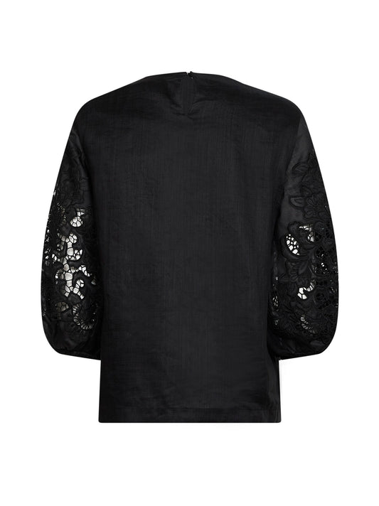 Black washed ramie gauze and broderie anglaise MSTORDINE T-shirt