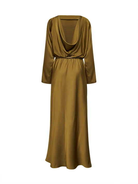 Abito lungo MSEPENTOLA in raso leggero verde<BR/>