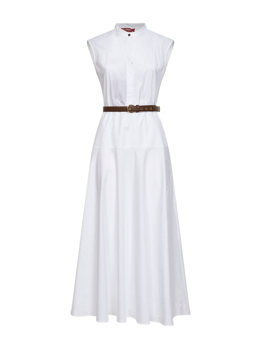 White poplin MSTGESTO long belted dress