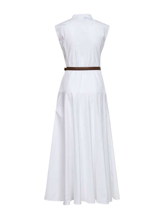 White poplin MSTGESTO long belted dress