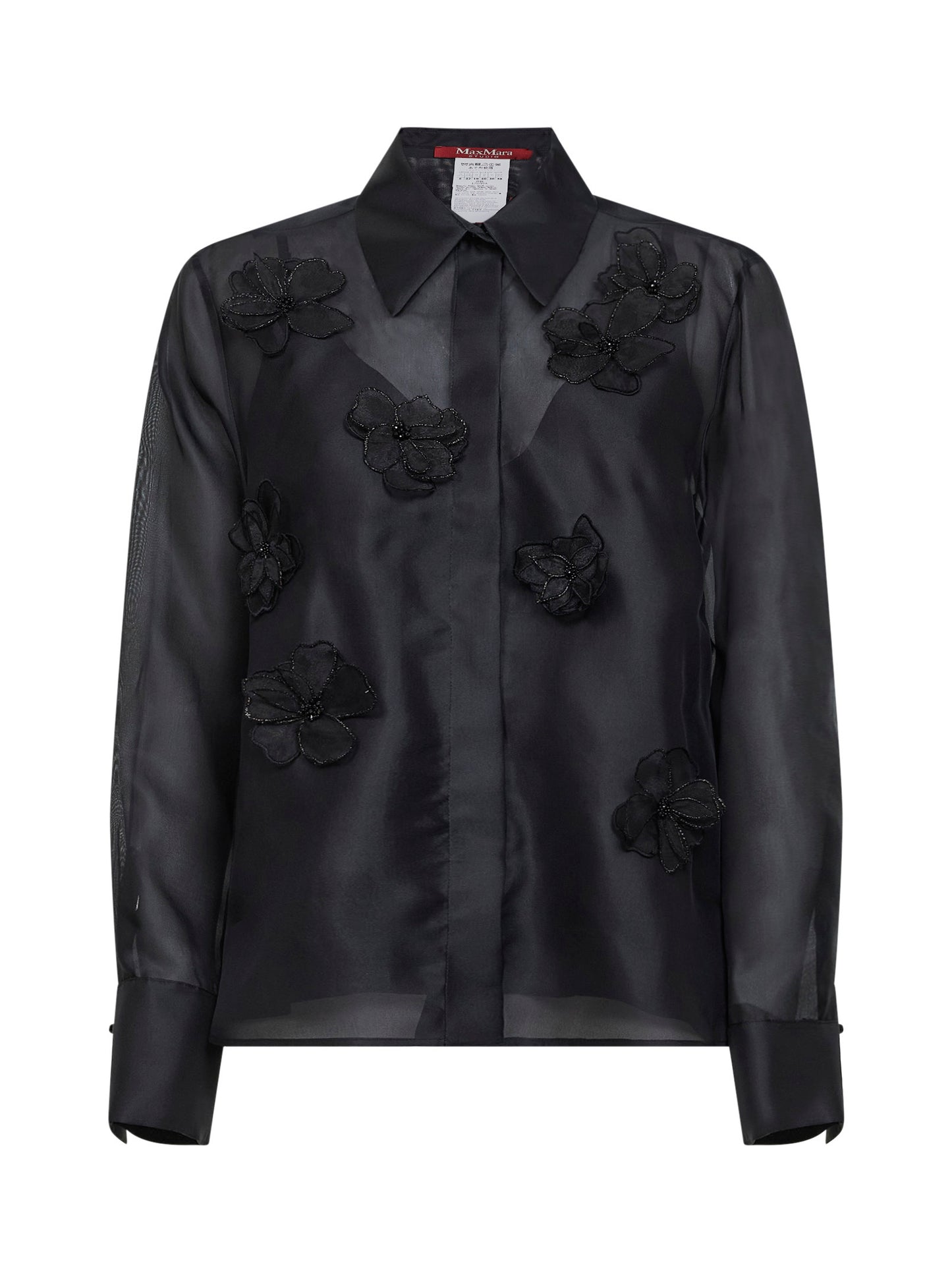 Camicia ricamata MSEAGI in organza di seta nera