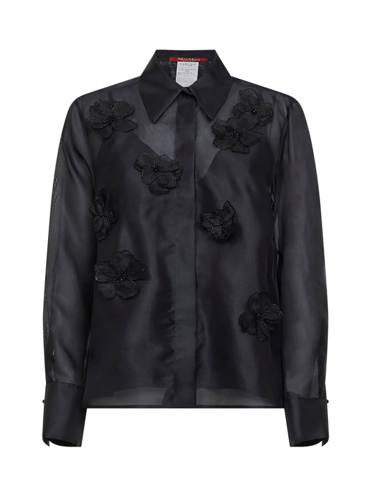 Camicia ricamata MSEAGI in organza di seta nera