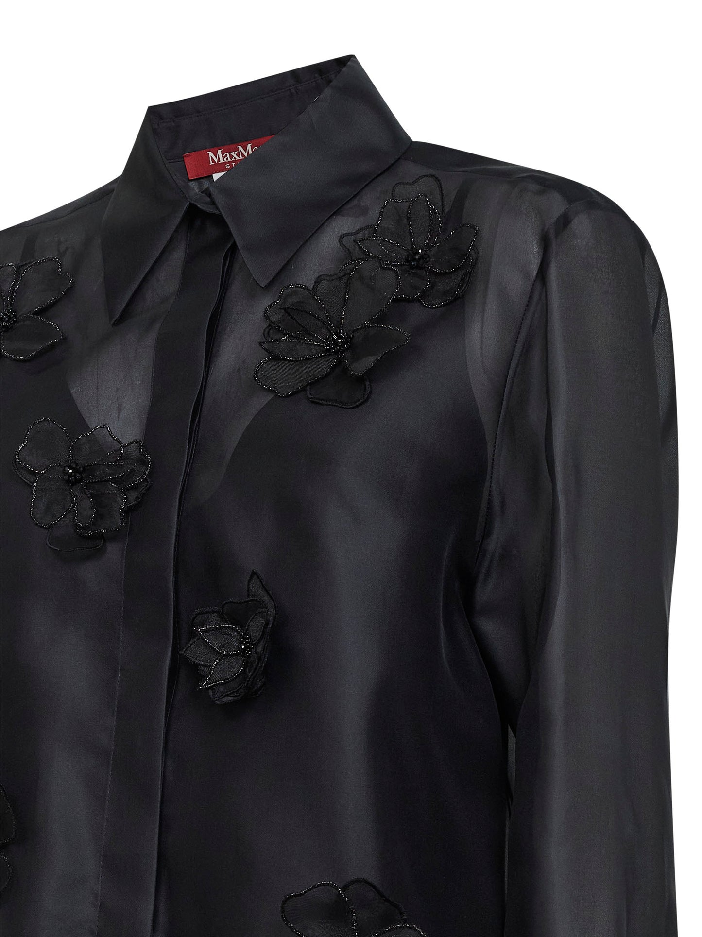Camicia ricamata MSEAGI in organza di seta nera