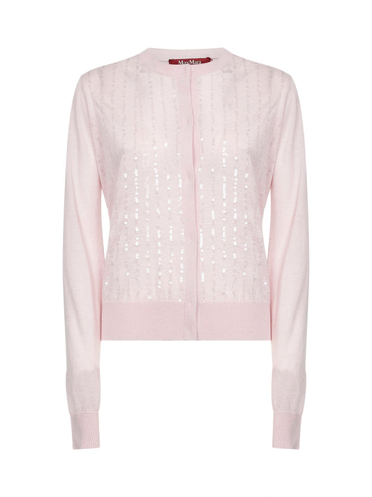 Cardigan MSTLIBBRA in maglia rosa con paillettes