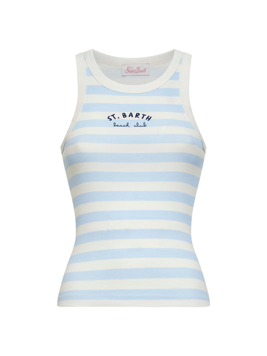 Canotta Ada in cotone a costine a righe azzurro e bianco