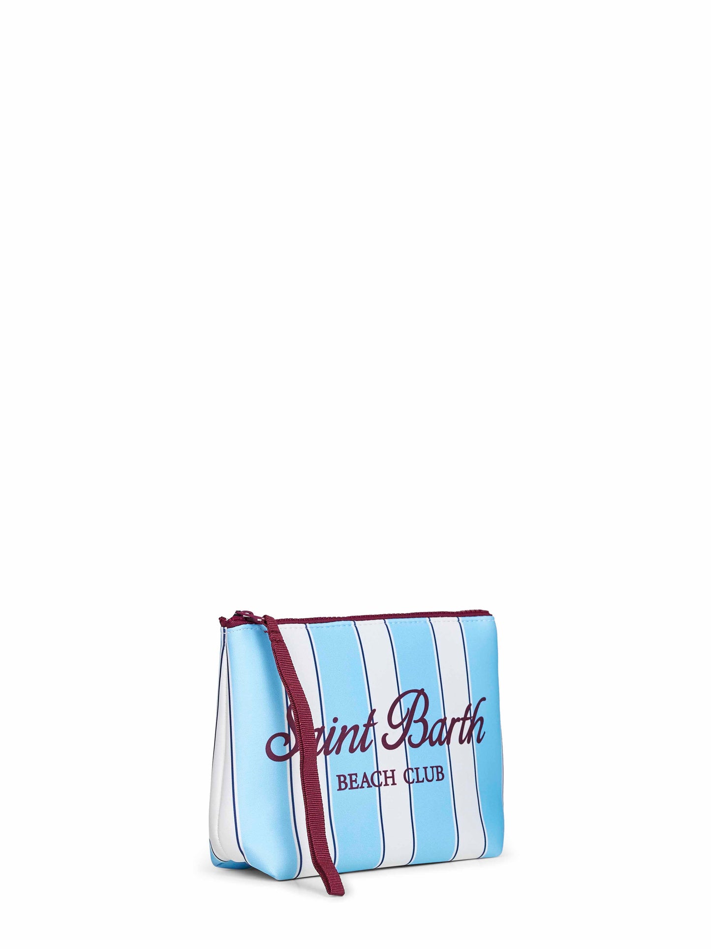 Light blue and white Aline striped-print clutch bag