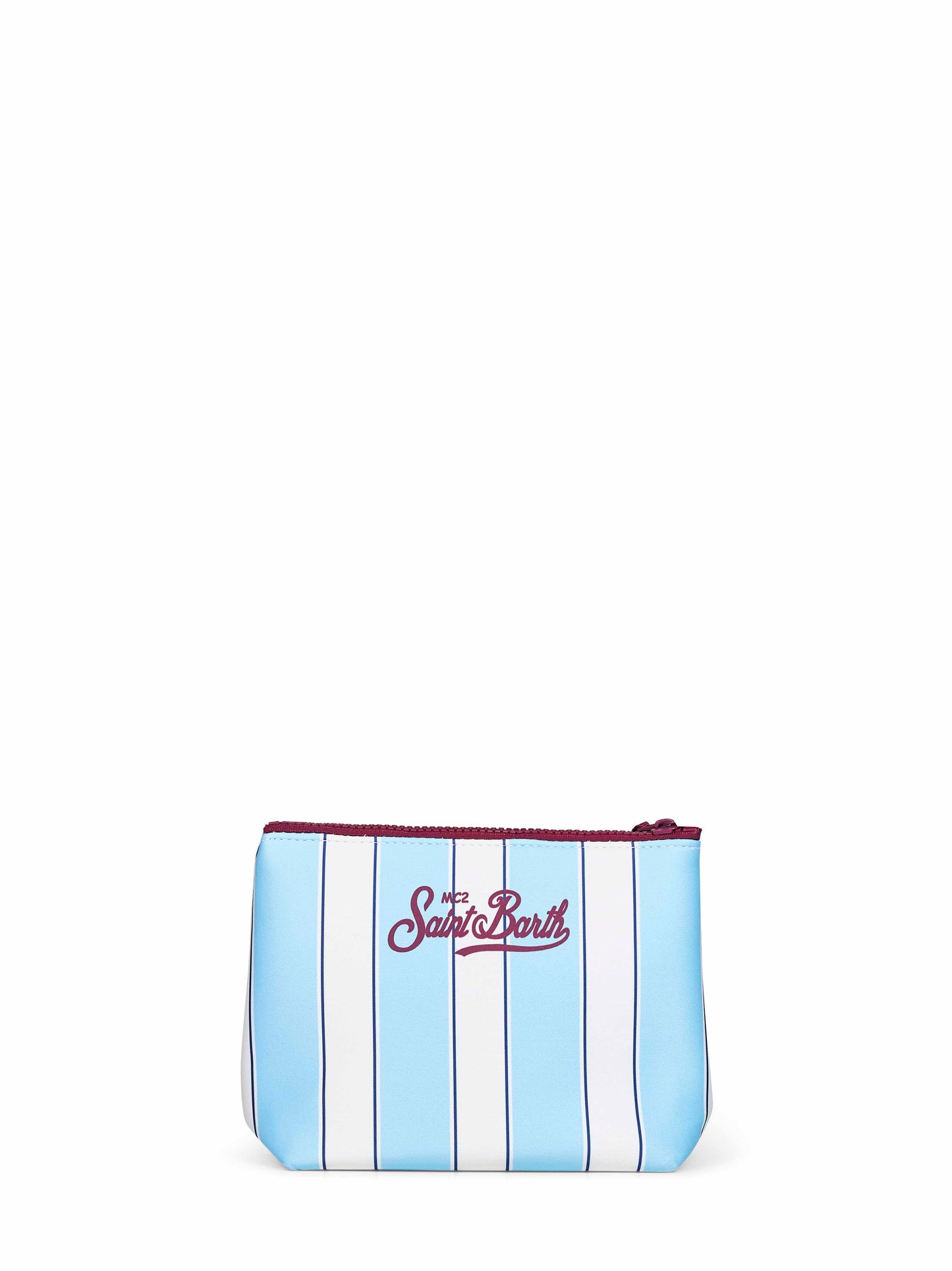 Light blue and white Aline striped-print clutch bag