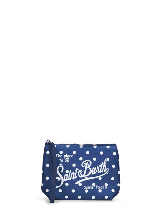 Blue Aline polka dot-print clutch bag