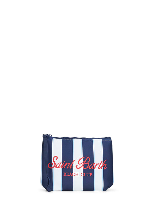 Blue and white Aline striped-print clutch bag