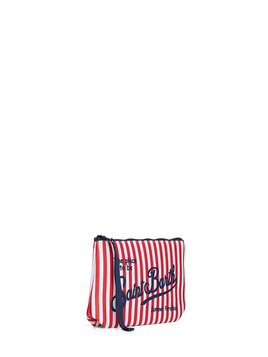 Pochette stampa a righe mini Aline rosso e bianco