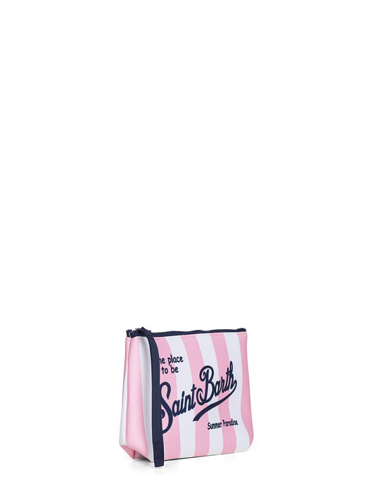 Pink and white Aline wide striped-print clutch bag