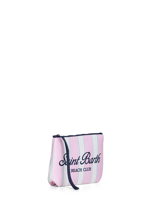 Pink and white Aline striped-print clutch bag