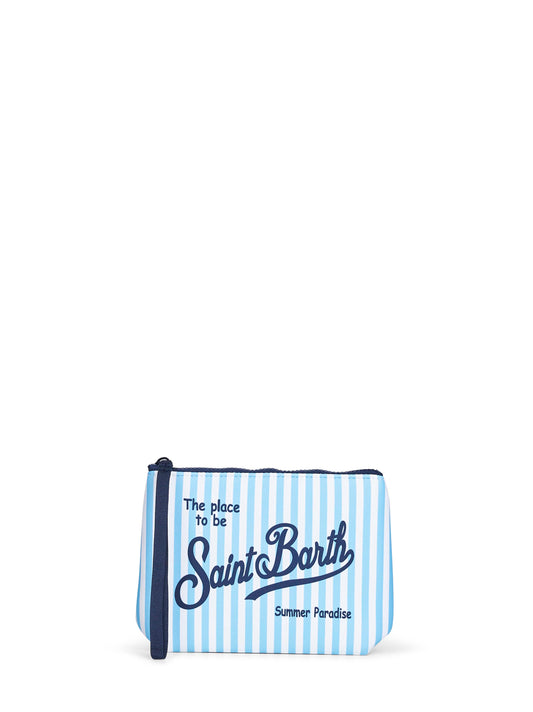 Pochette stampa a righe mini Aline azzurro e bianco