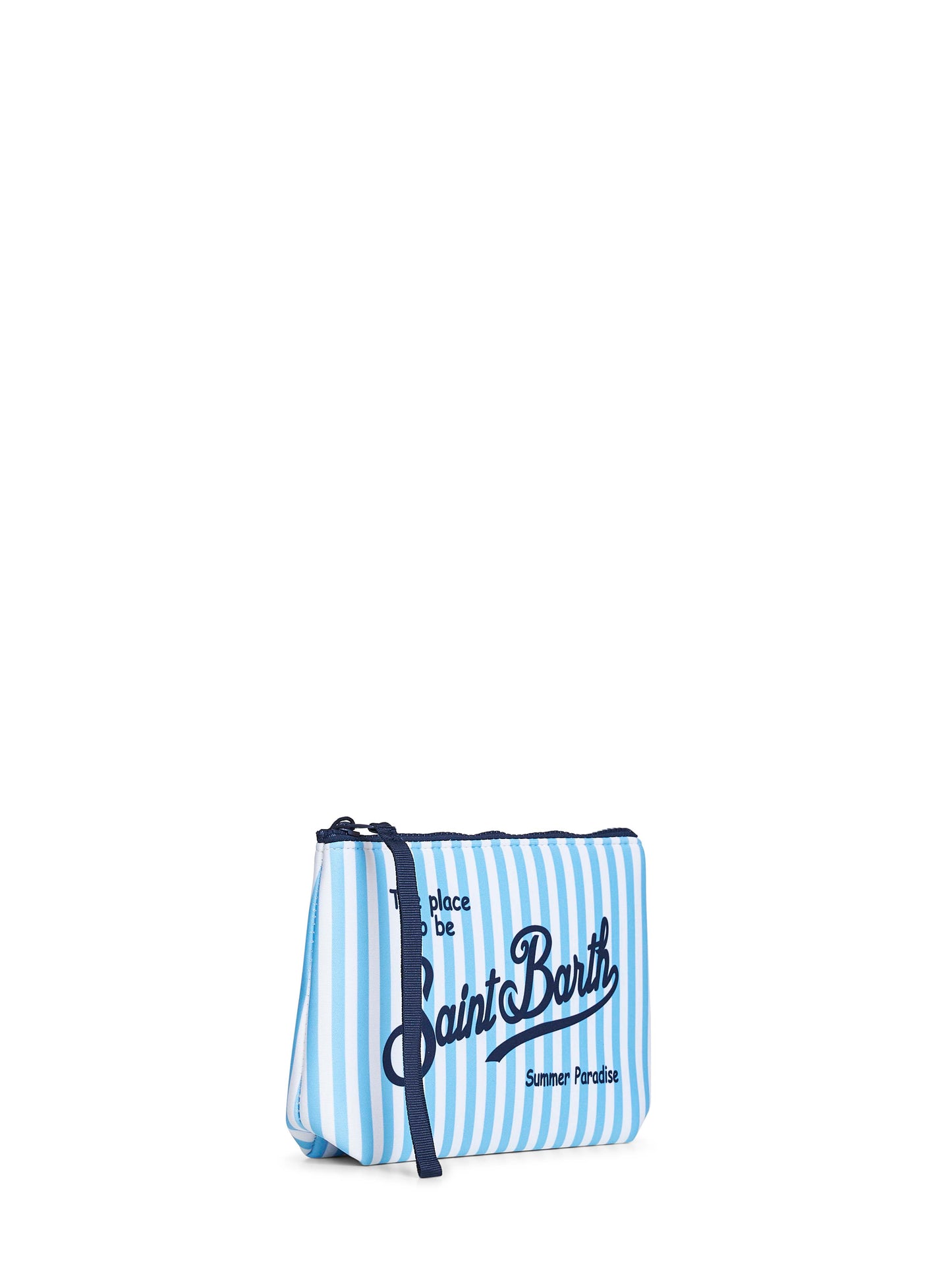 Pochette stampa a righe mini Aline azzurro e bianco