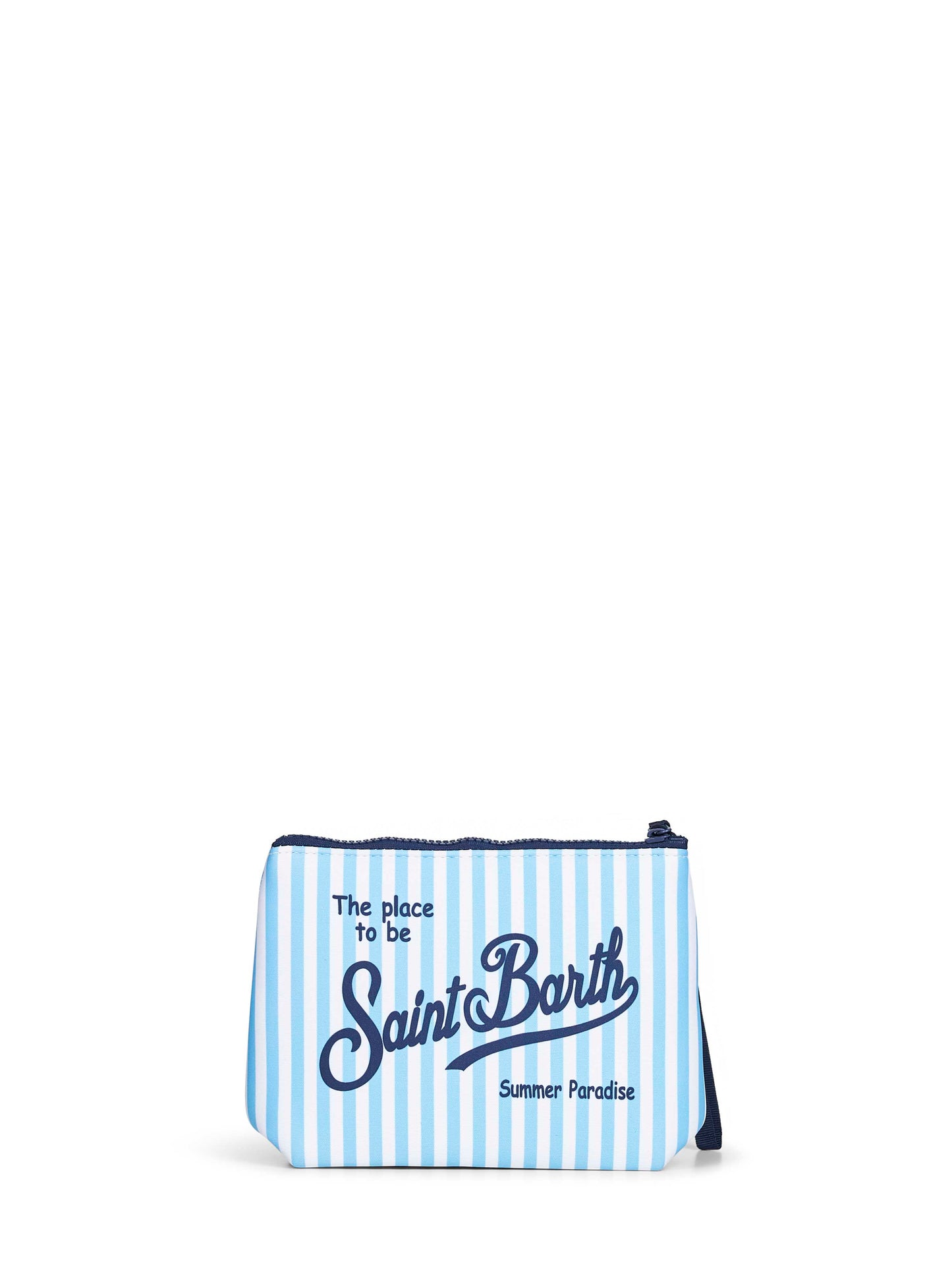 Pochette stampa a righe mini Aline azzurro e bianco