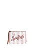 Beige and white Aline wide striped-print clutch bag
