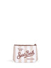 Beige and white Aline wide striped-print clutch bag
