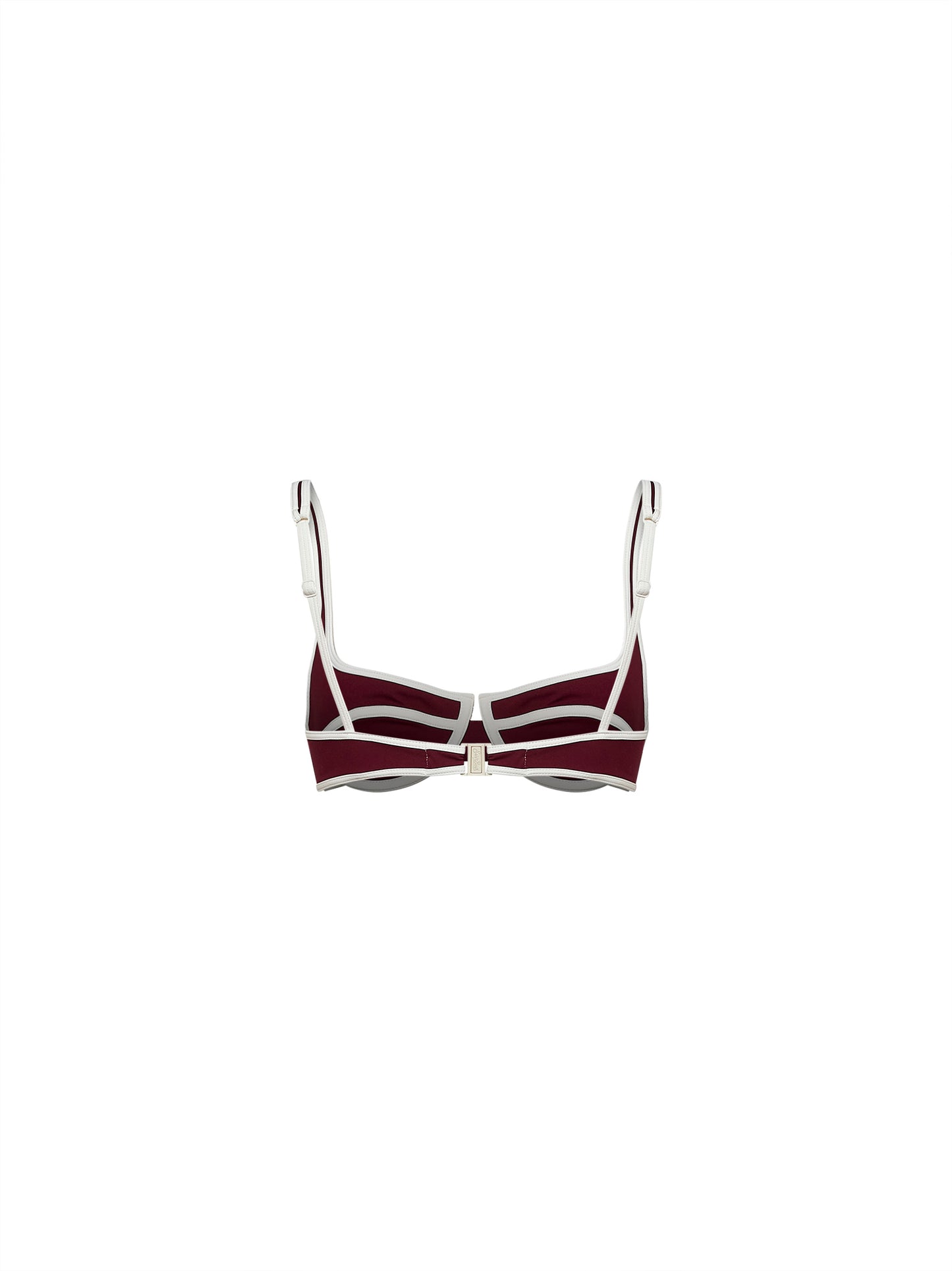 Top bikini balconette Amira String in lycra bordeaux con profili bianchi
