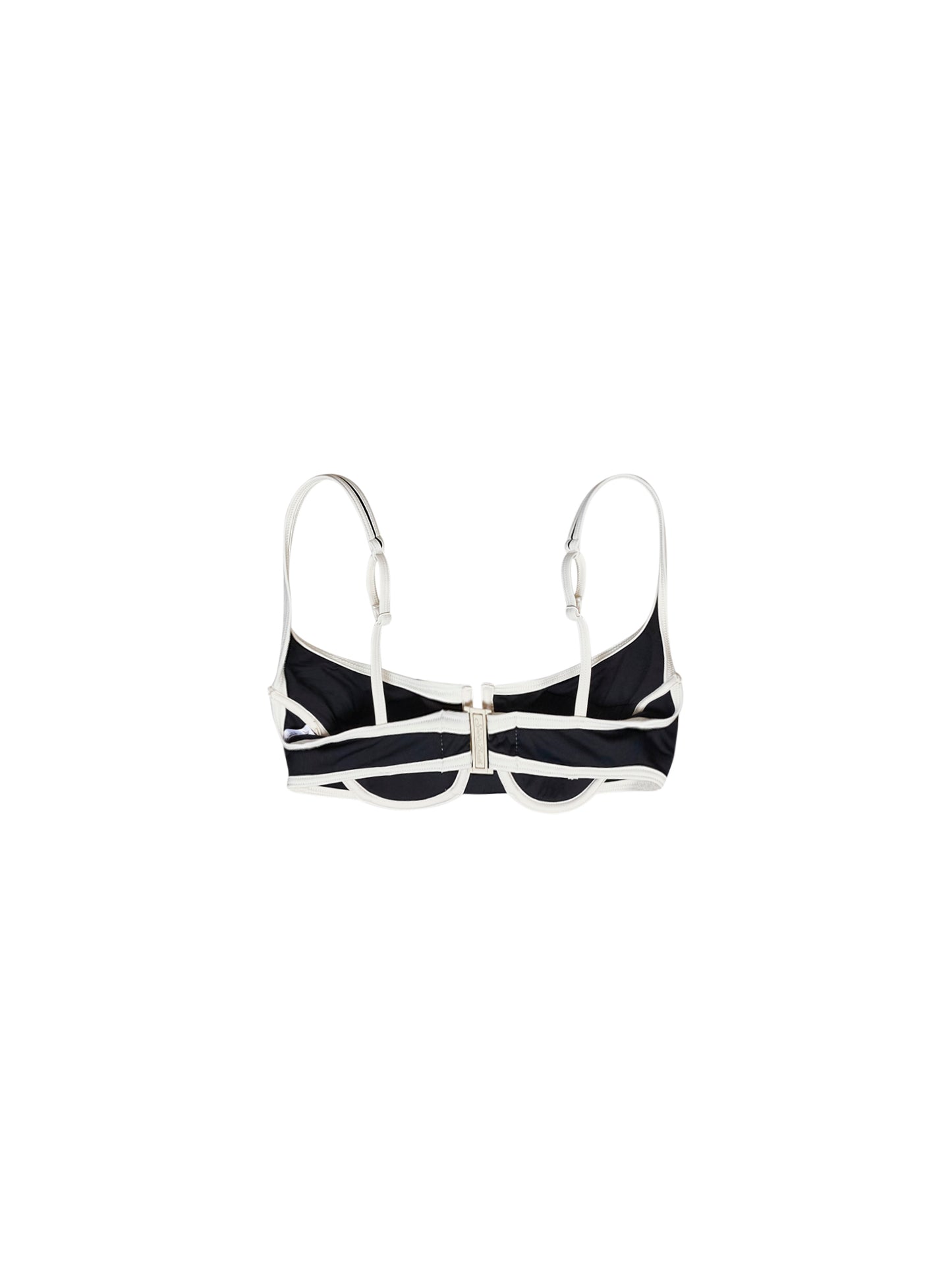Black lycra Amira String balconette bikini top with white trims