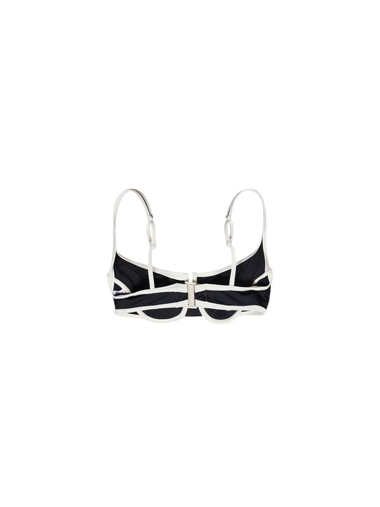 Top bikini balconette Amira String in lycra nera con profili bianchi