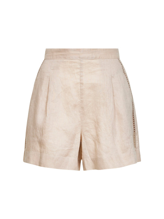 Shorts Amani in lino beige con ricami