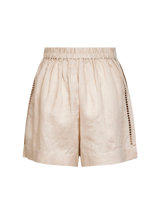 Shorts Amani in lino beige con ricami