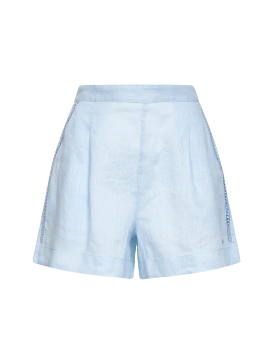 Shorts Amani in lino azzurro con ricami