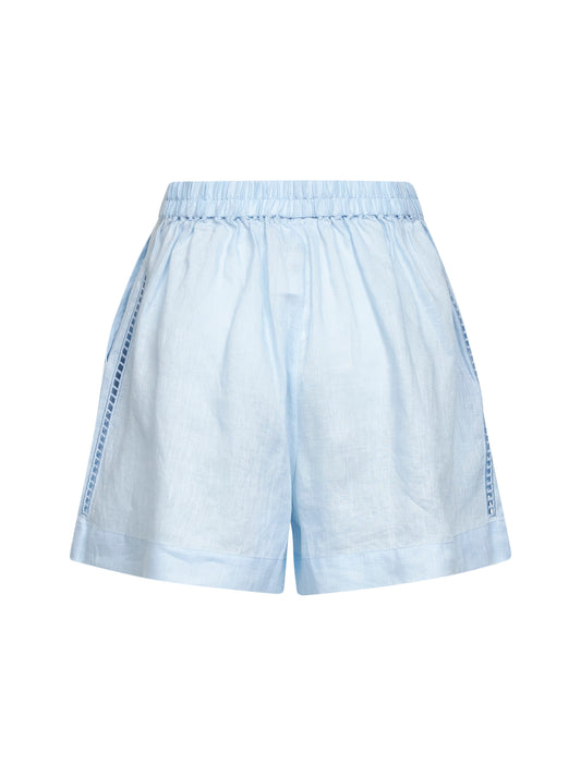Shorts Amani in lino azzurro con ricami