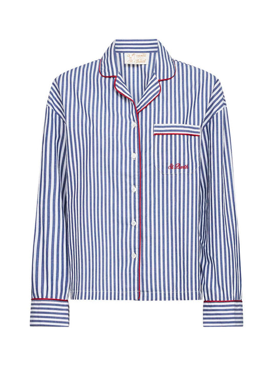Camicia stile pigiama Astra in popeline a righe blu