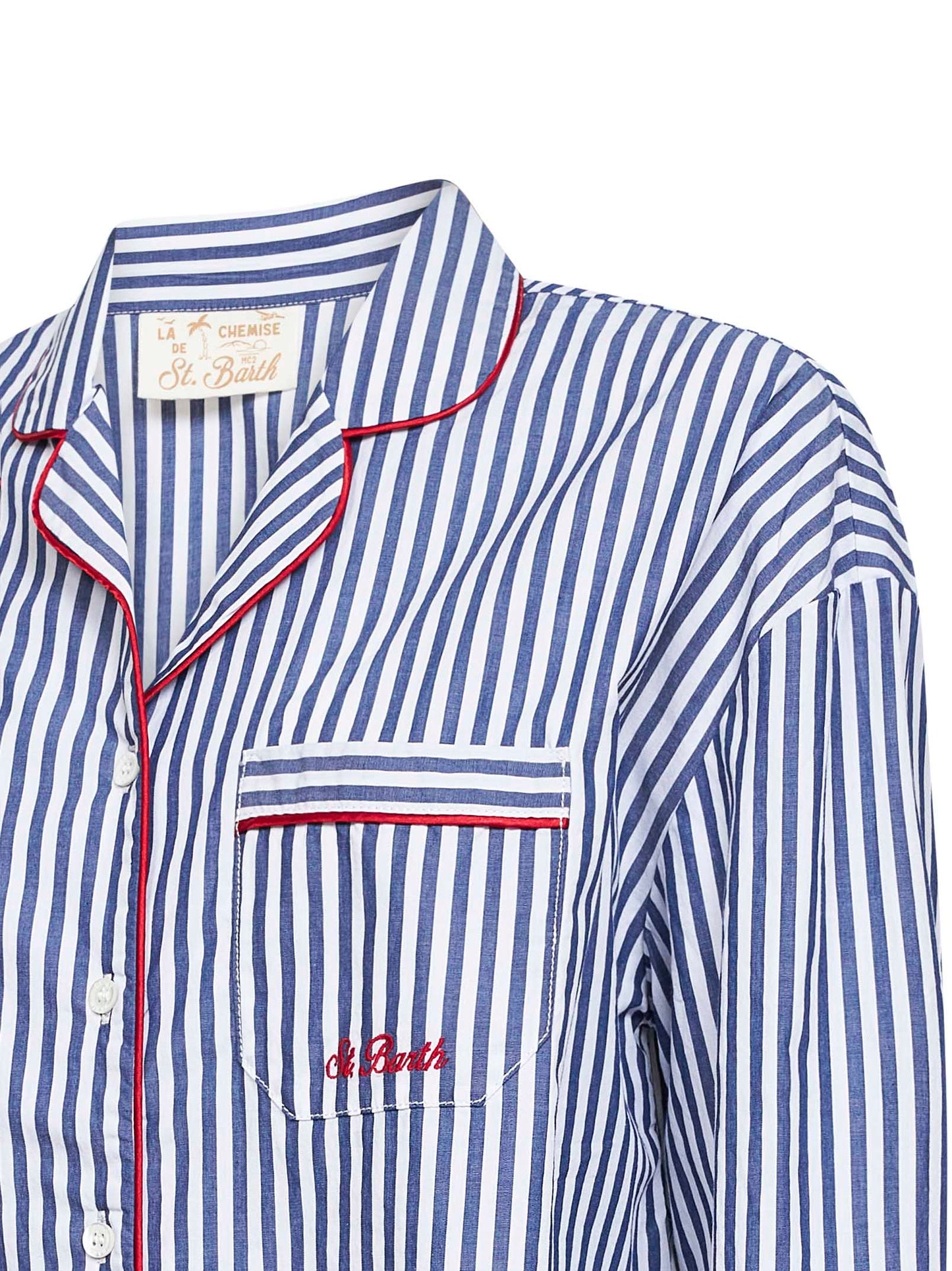 Camicia stile pigiama Astra in popeline a righe blu