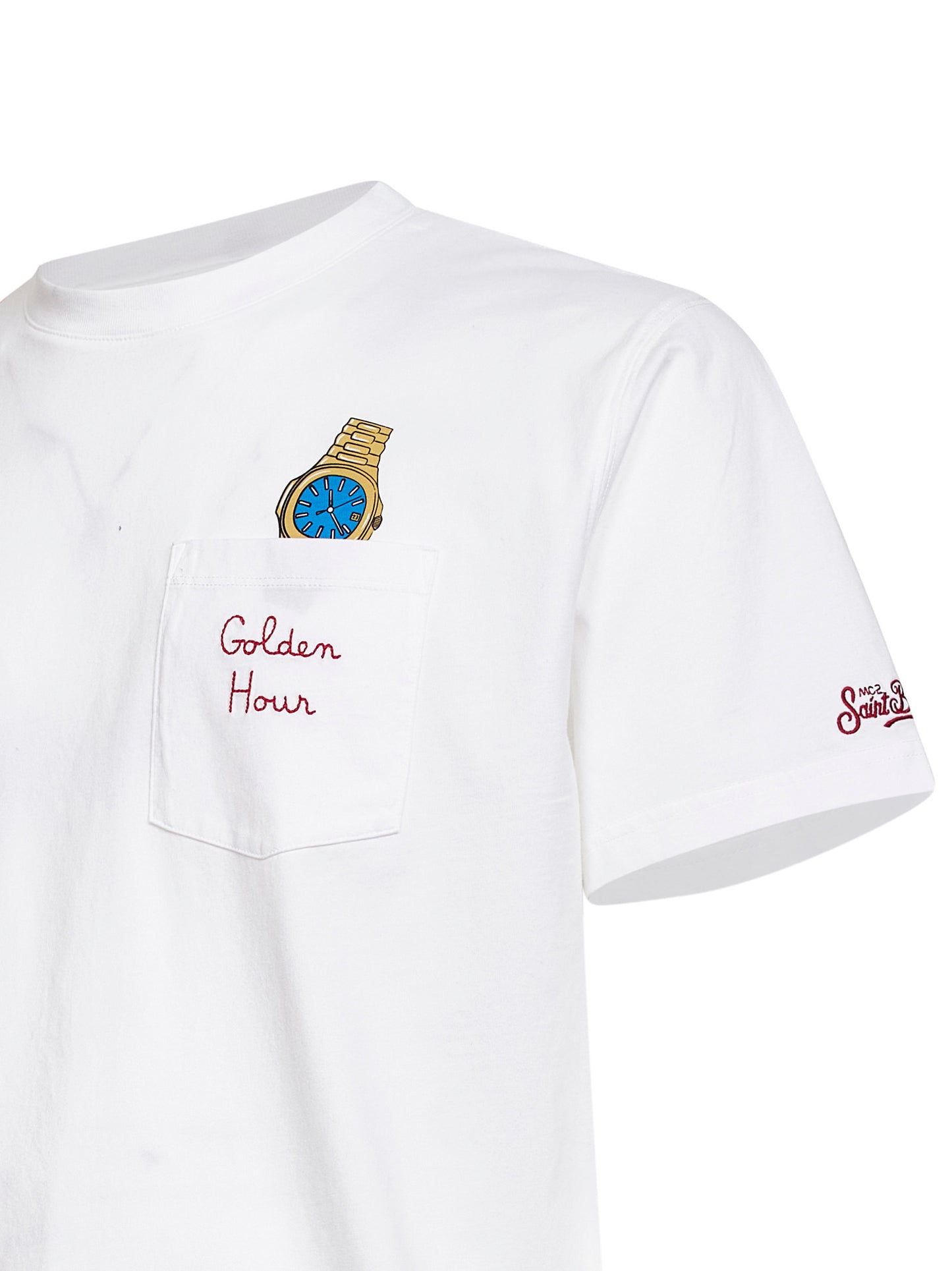 White cotton Austin T-shirt with watch print