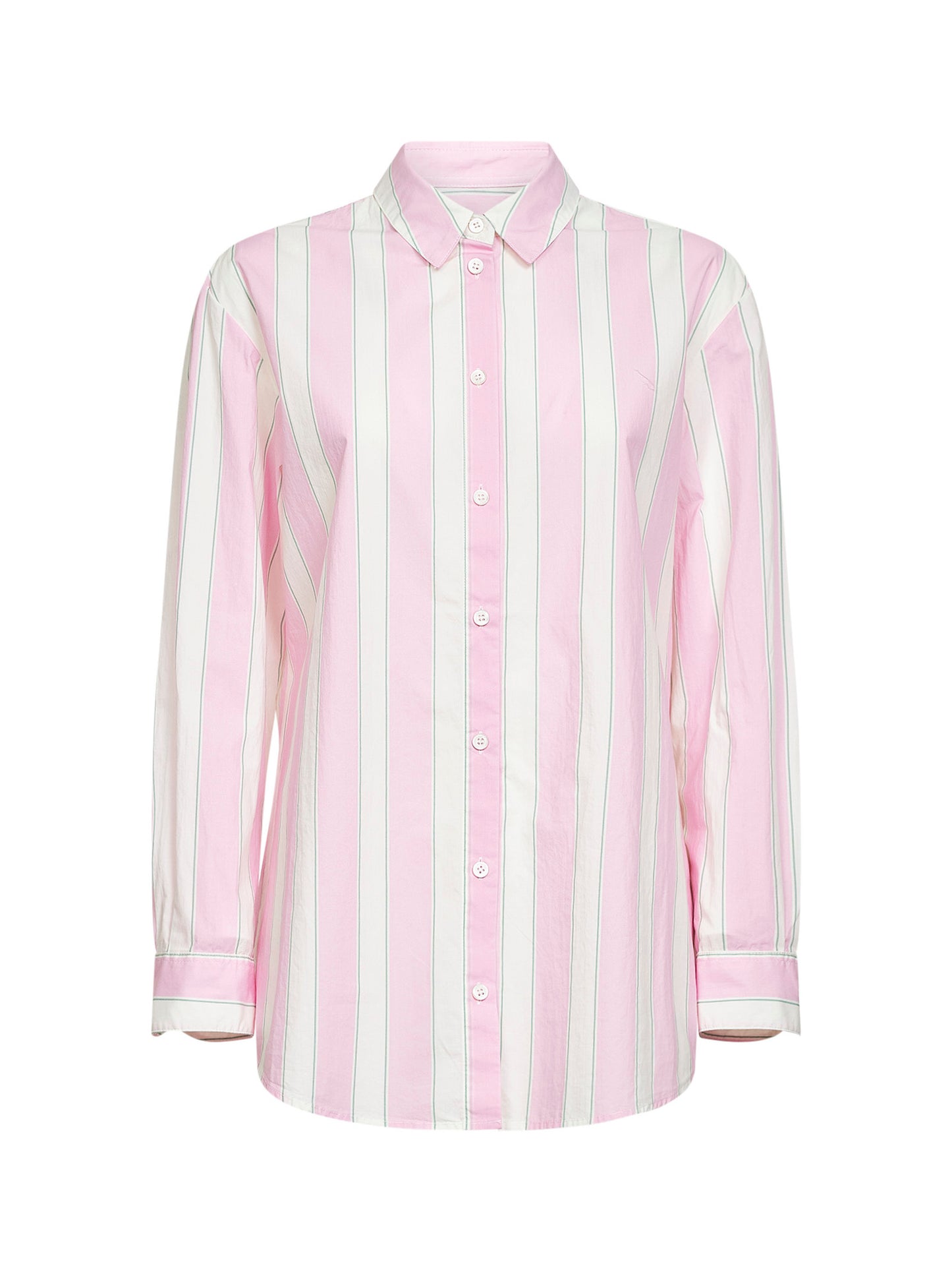 Camicia Brigitte in popeline a righe rosa e panna con ricamo