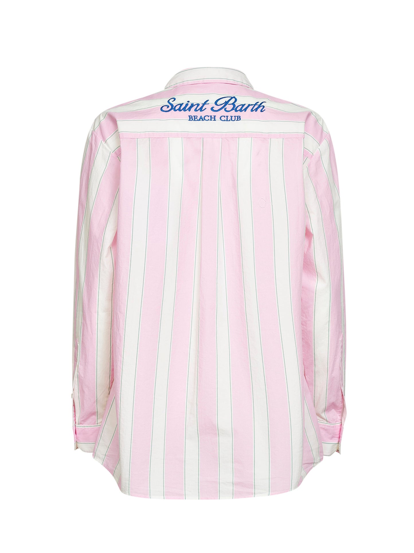 Camicia Brigitte in popeline a righe rosa e panna con ricamo