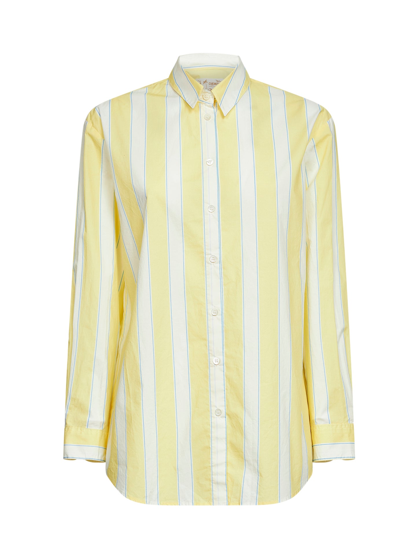 Camicia Brigitte in popeline a righe giallo e panna con ricamo