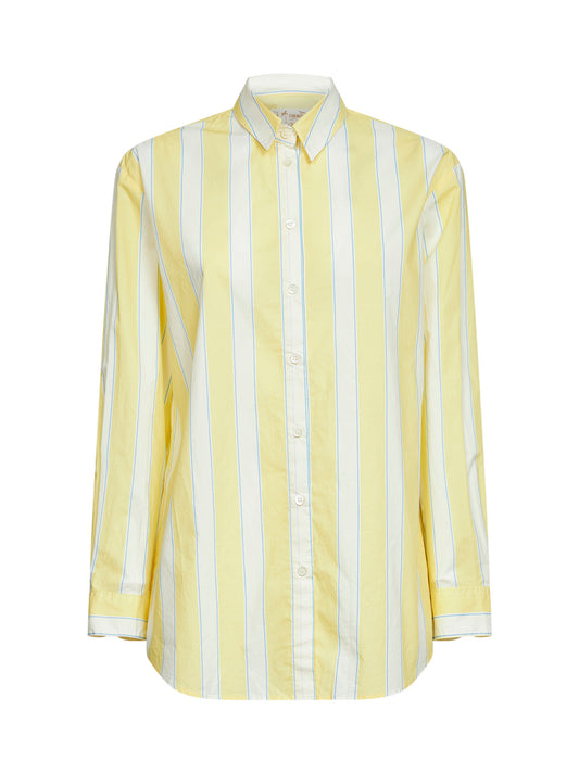 Yellow and cream striped poplin embroidered Brigitte shirt