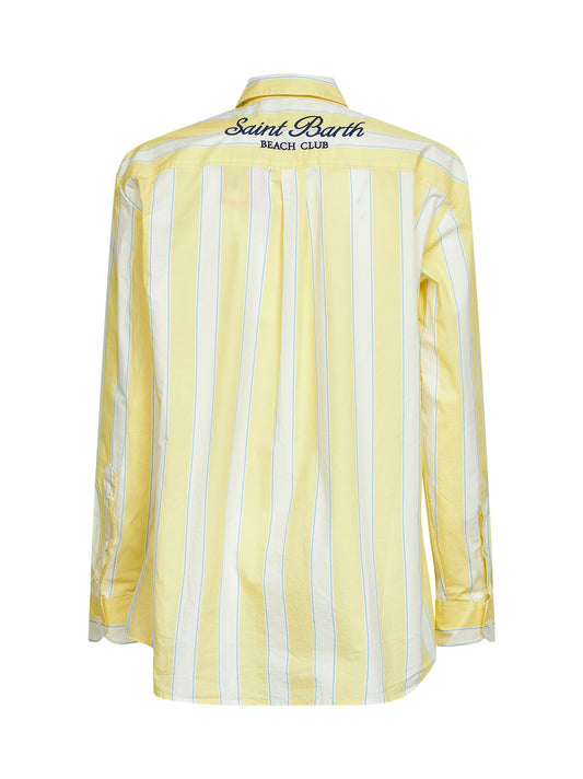Yellow and cream striped poplin embroidered Brigitte shirt