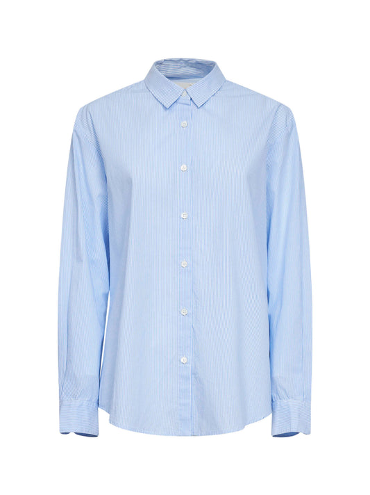 Camicia Brigitte in cotone a righe azzurro e bianco con ricamo