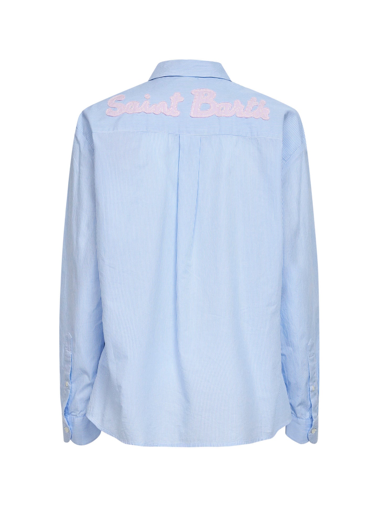 Camicia Brigitte in cotone a righe azzurro e bianco con ricamo