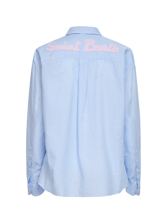 Camicia Brigitte in cotone a righe azzurro e bianco con ricamo
