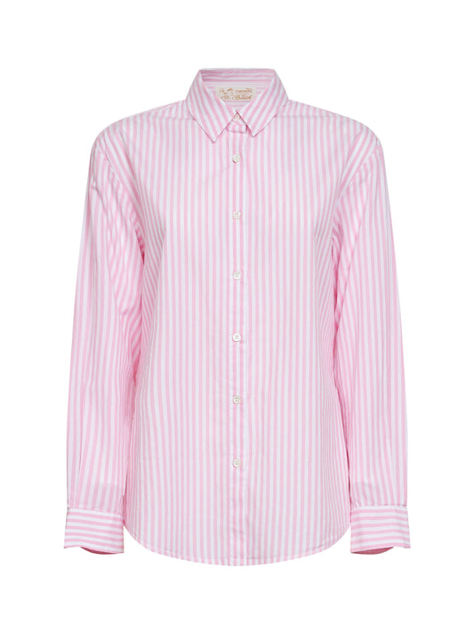 Camicia Brigitte in cotone a righe rosa e bianco con ricamo