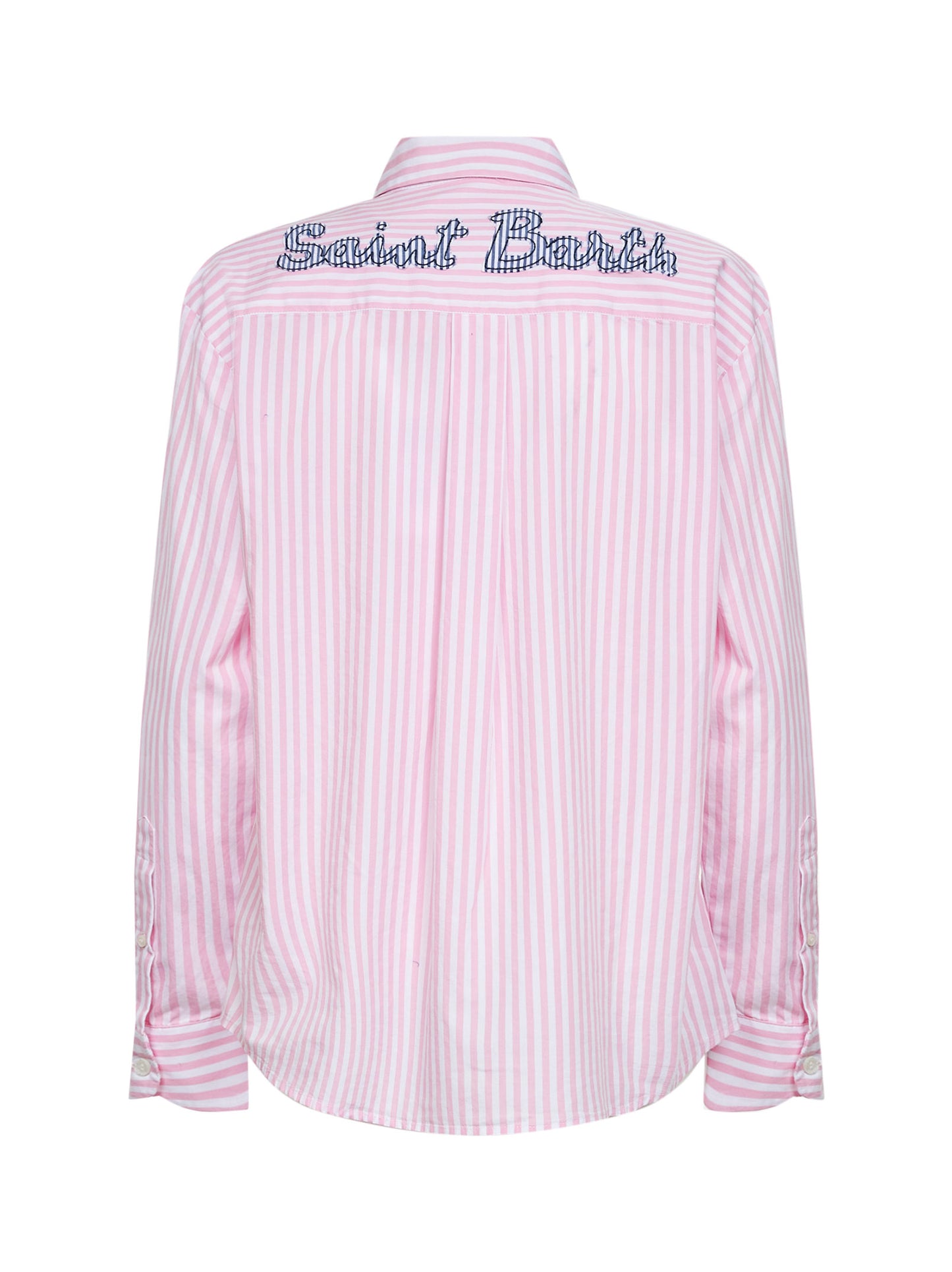 Camicia Brigitte in cotone a righe rosa e bianco con ricamo